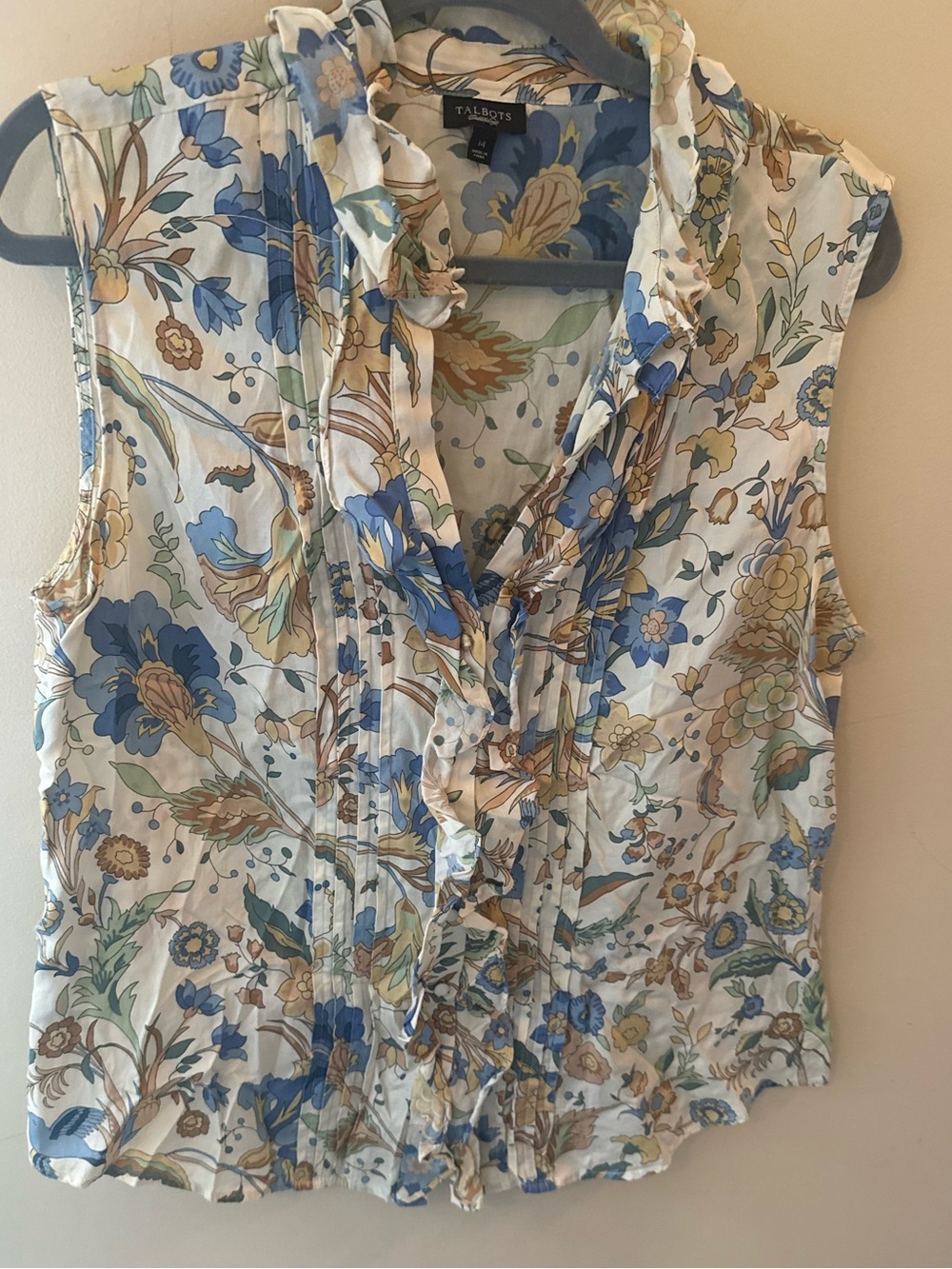 Talbots Silk cotton Paisley Shell sleeveless top size 14